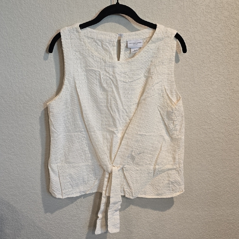 Liz Claiborne Cream Sleeveless Tie Front Blouse